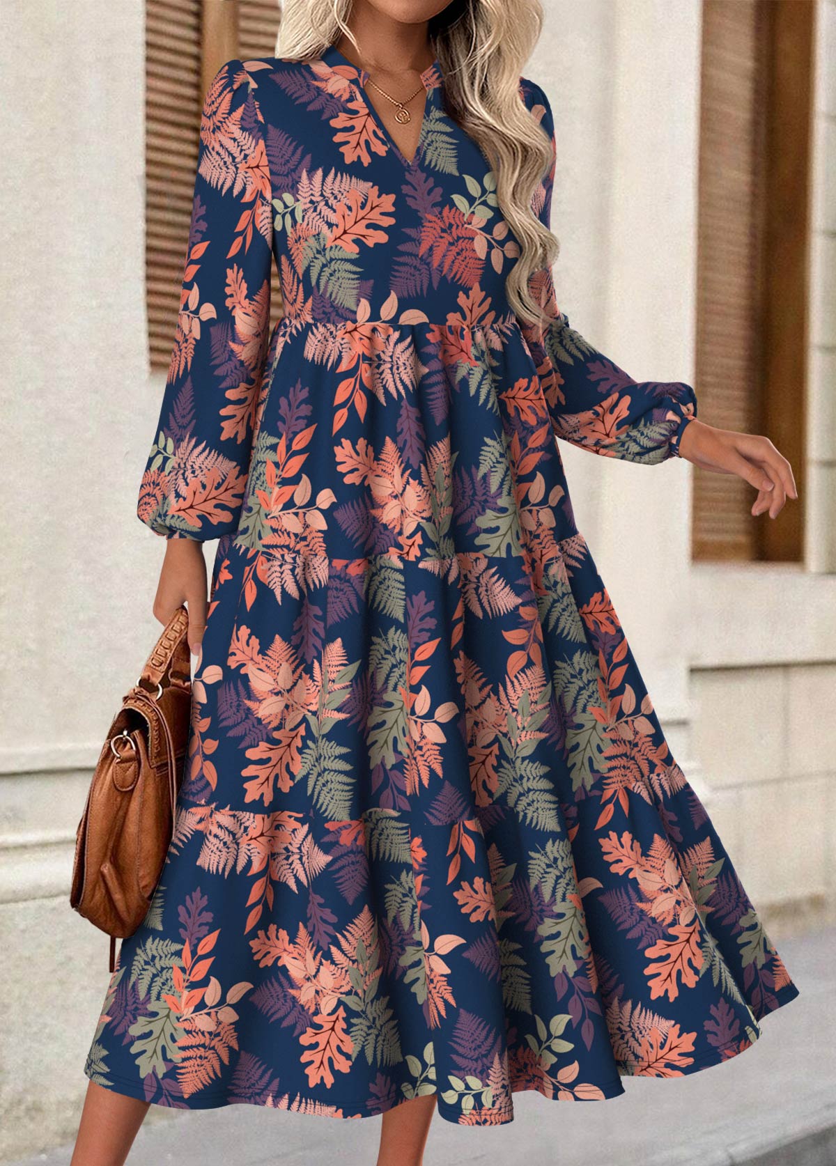Modlily Multi Color Tummy Coverage Floral Print Long Sleeve Dress - S