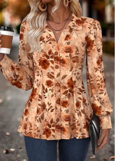 Modlily Multi Color Tummy Coverage Floral Print Long Sleeve Shirt - M