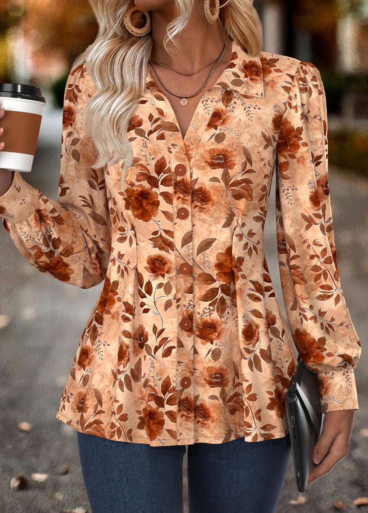Modlily Multi Color Tummy Coverage Floral Print Long Sleeve Shirt - M