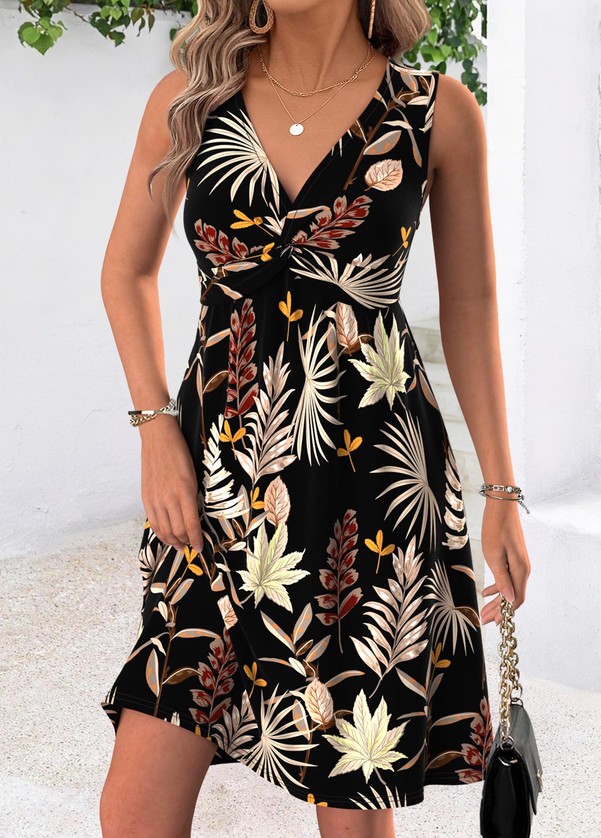 Modlily Multi Color Tummy Coverage Floral Print Short Sleeveless Dress - S