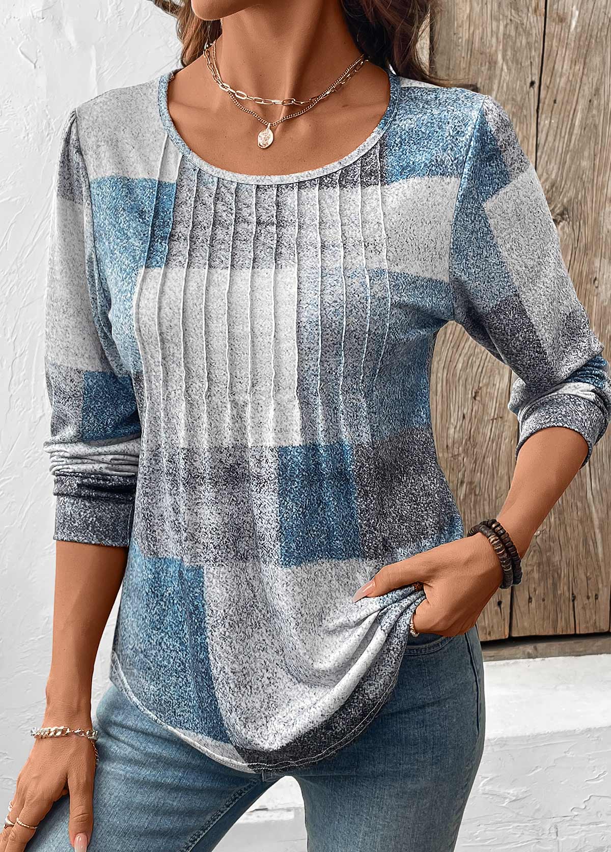 Modlily Multi Color Tummy Coverage Geometric Print T Shirt - L