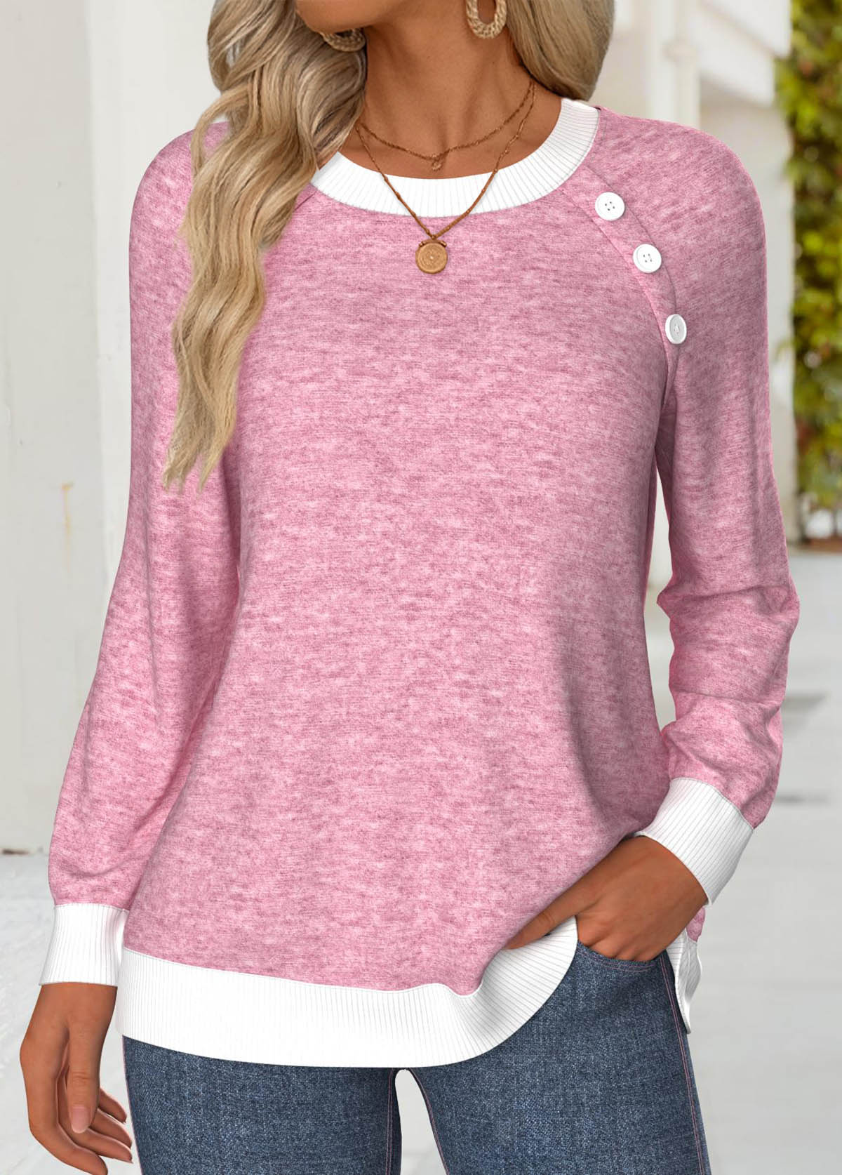 Modlily Multi Color Tummy Coverage Long Sleeve Round Neck Sweatshirt - M