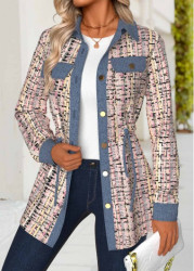 Modlily Multi Color Tummy Coverage Long Sleeve Shirt Collar Coat - M
