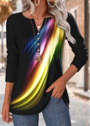 Modlily Multi Color Tummy Coverage Ombre Long Sleeve T Shirt - M