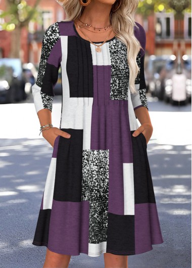 Modlily Multi Color Tummy Coverage Plaid Long Sleeve Dress - M