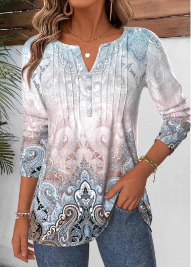 Modlily Multi Color Tummy Coverage Tribal Print T Shirt - M