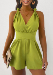 Modlily Mustard Yellow Tie Sleeveless V Neck Romper - XXL