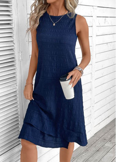 Modlily Navy A Line Sleeveless Round Neck Dress - S