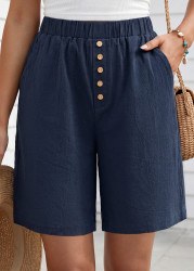 Modlily Navy Elastic Waist High Waisted Shorts - 2XL
