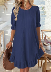Modlily Navy Half Sleeve Round Neck Dress - S