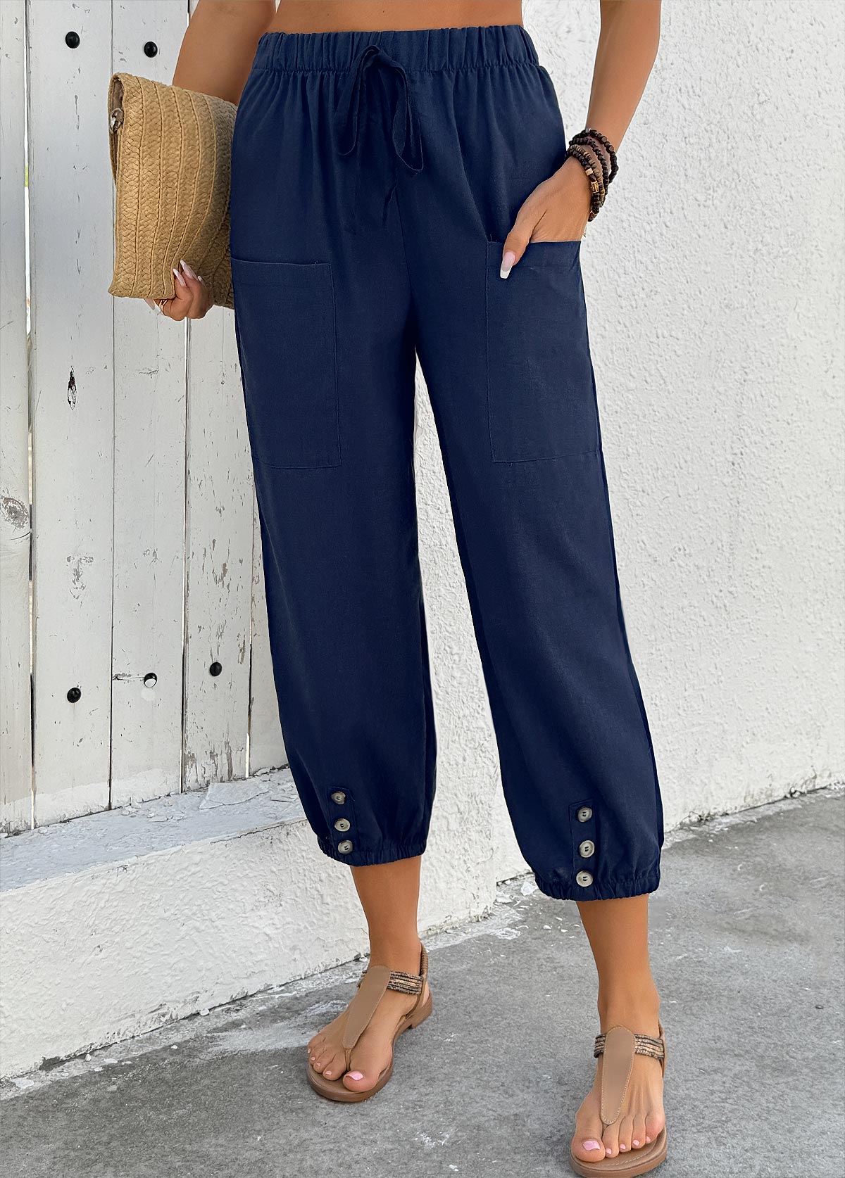 Modlily Navy Jogger Elastic Waist High Waisted Pants - S