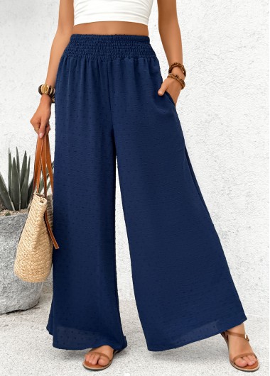 Modlily Navy Pocket Wide Leg Elastic Waist High Waisted Pants - S