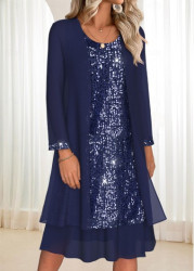 Modlily Navy Tummy Coverage Long Sleeve Dress and Cardigan - M
