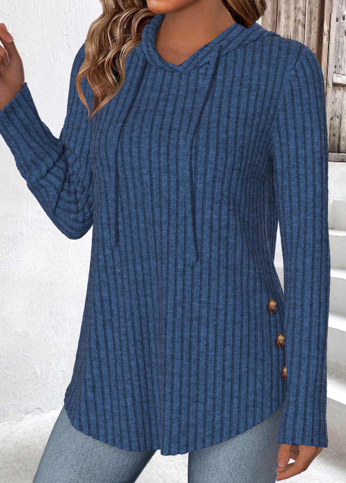 Modlily Navy Tummy Coverage Long Sleeve Hoodie - S
