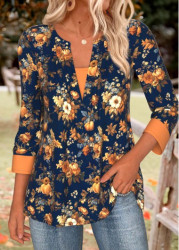 Modlily Navy Tummy Coverage Pumpkin Print Long Sleeve T Shirt - M