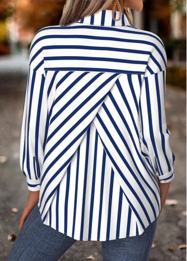 Modlily Navy Tummy Coverage Striped Long Sleeve Shirt - S