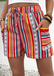 Modlily Neon Red Tribal Print Straight Leg Elastic Waist Shorts - M