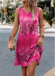 Modlily Neon Rose Red Paisley Print Dress - XXL