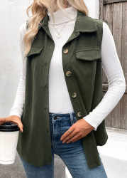 Modlily Olive Green Patchwork Sleeveless Shirt Collar Corduroy Waistcoat - XXL
