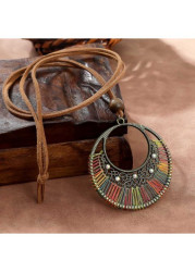 Modlily Olive Green Round Tribal Alloy Necklace - One Size