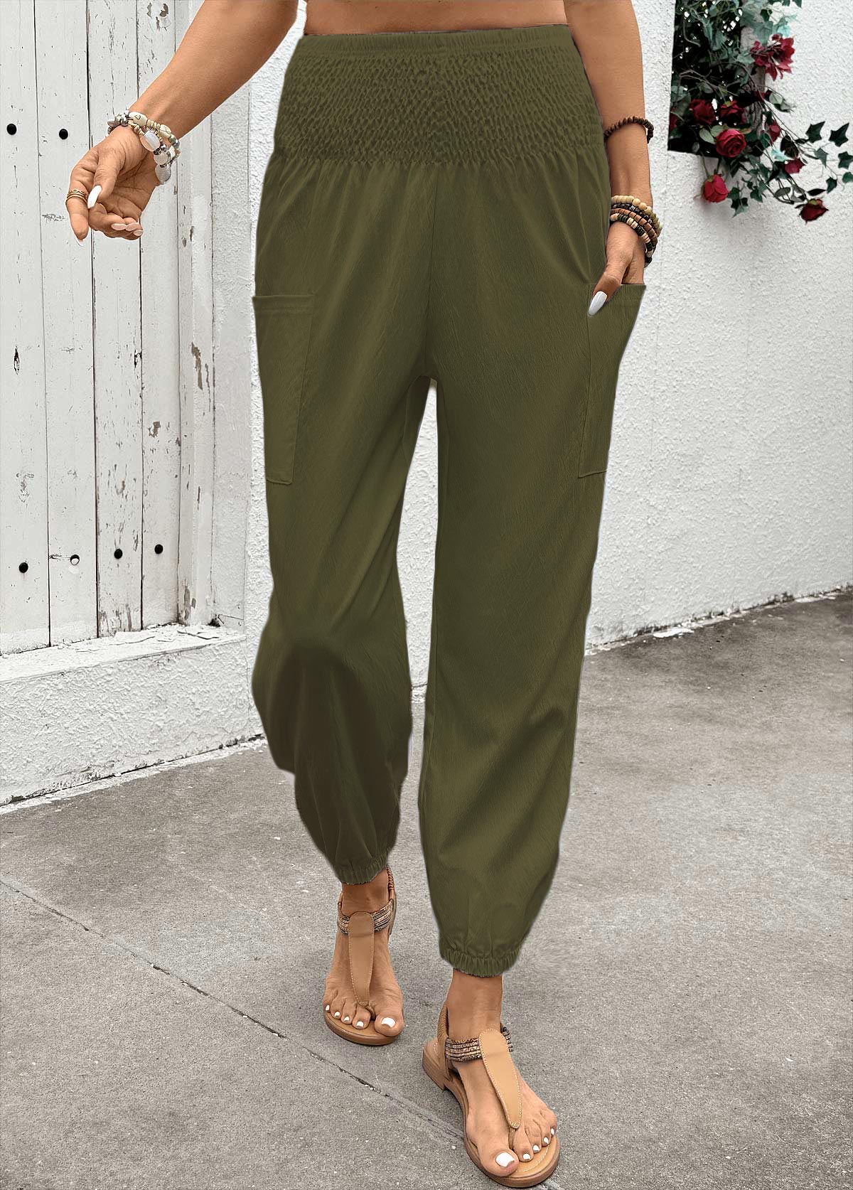 Modlily Olive Green Soft Jogger Elastic Waist High Waisted Pants - 2XL