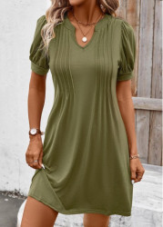 Modlily Olive Green Tuck Stitch Short Split Neck Dress - XXL