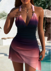 Modlily Ombre Multi Color Ruched Tankini Set - S