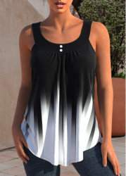 Modlily Ombre Wide Strap Decorative Button Black Tank Top - S