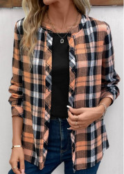 Modlily Orange Button Plus Size Plaid Long Sleeve Blouse - 1X