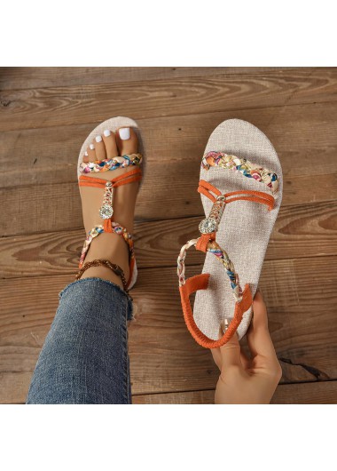 Modlily Orange Tribal Print Round Toe Falt Sandals - 36
