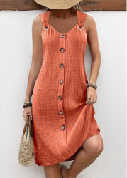 Modlily Orange Tummy Coverage Sleeveless V Neck Dress - S