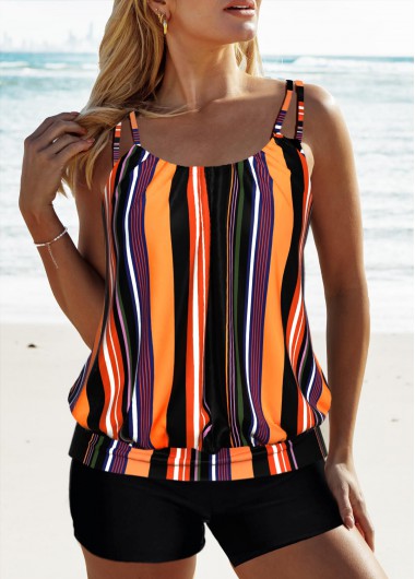 Modlily Patchwork Striped Multi Color Tankini Set - S