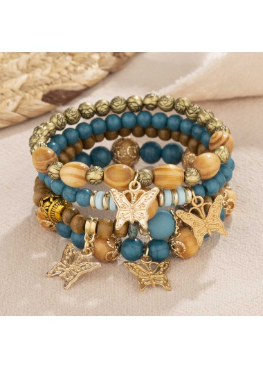 Modlily Peacock Blue Butterfly Alloy Detail Bracelets - One Size