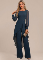 Modlily Peacock Blue Patchwork Long Scoop Neck Jumpsuit - XXL