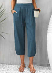 Modlily Peacock Blue Pocket Elastic Waist Pants - S