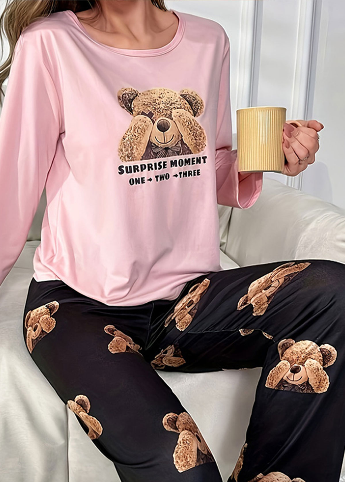 Modlily Pink Animal Print Long Sleeve Lounge Top and Pants - L