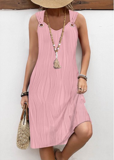 Modlily Pink Circular Ring A Line Sleeveless V Neck Dress - M