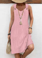 Modlily Pink Circular Ring A Line Sleeveless V Neck Dress - M