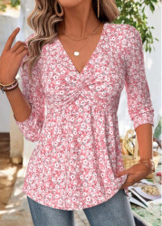 Modlily Pink Ditsy Floral Print Long Sleeve T Shirt - XL