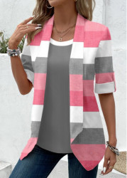 Modlily Pink Fake 2in1 Striped Half Sleeve T Shirt - XL