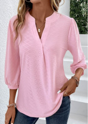 Modlily Pink Ruched Three Quarter Length Sleeve T Shirt - XXL