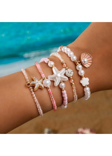 Modlily Pink Shell Seed Beads Bracelets Set - One Size