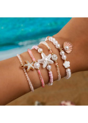 Modlily Pink Shell Seed Beads Bracelets Set - One Size
