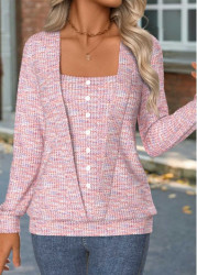 Modlily Pink Tummy Coverage Long Sleeve Square Neck T Shirt - M