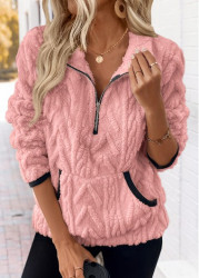 Modlily Pink Tummy Coverage Long Sleeve Turn Down Collar Sweatshirt - S