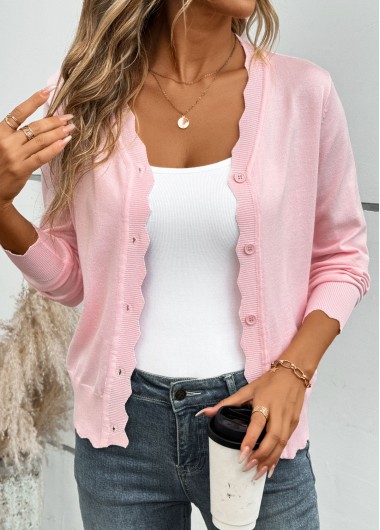 Modlily Pink Tummy Coverage Long Sleeve V Neck Light Cardigan - S