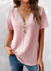 Modlily Pink Twisted Short Sleeve V Neck T Shirt - XXL