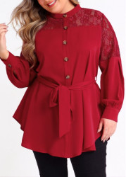 Modlily Plus Size Asymmetric Hem Wine Red Blouse - 1X