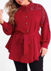 Modlily Plus Size Asymmetric Hem Wine Red Blouse - 3X