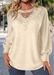 Modlily Plus Size Beige Embroidery Long Sleeve T Shirt - 3X